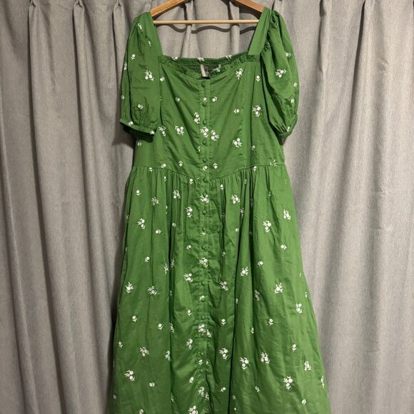 JessaKae Juniper Dress 4X Kelly Green Cotton White Embroidery Pockets Smocked - Picture 4 of 4